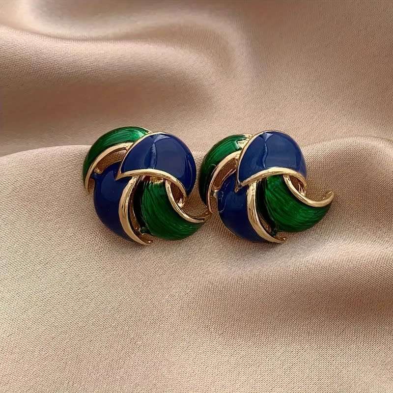 Swirl Earrings  Enamel Blue/Green with gold trim