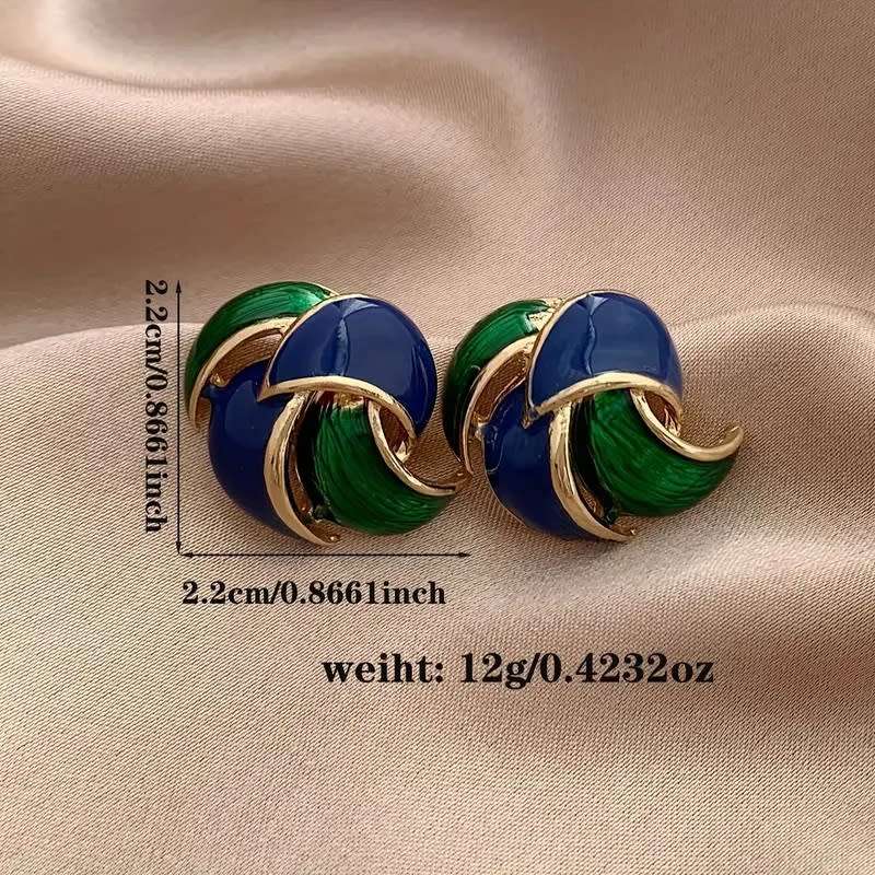 Swirl Earrings  Enamel Blue/Green with gold trim