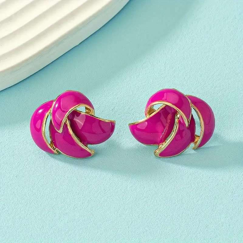 Bohemian Style Enamel Pinkish Glaze Geometric  Earrings