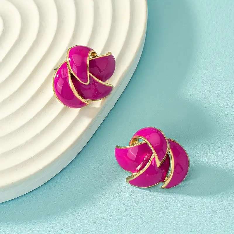 Bohemian Style Enamel Pinkish Glaze Geometric  Earrings