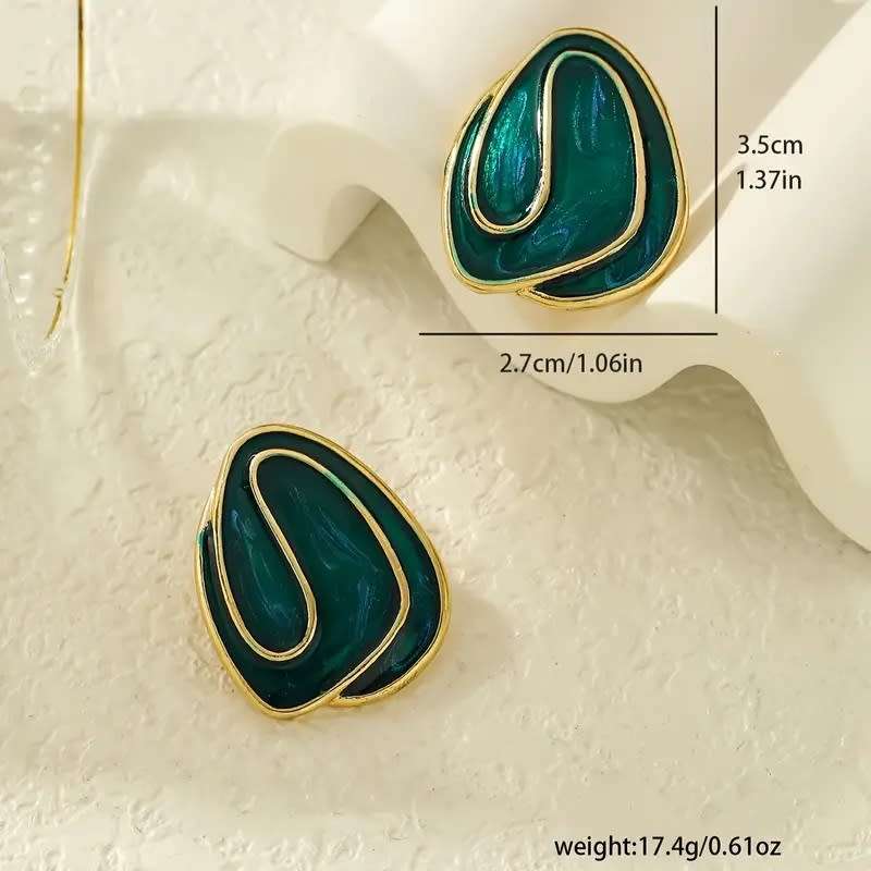 Bohemian Vintage-Inspired Green Geometric Drop Oil  Earrings For Women