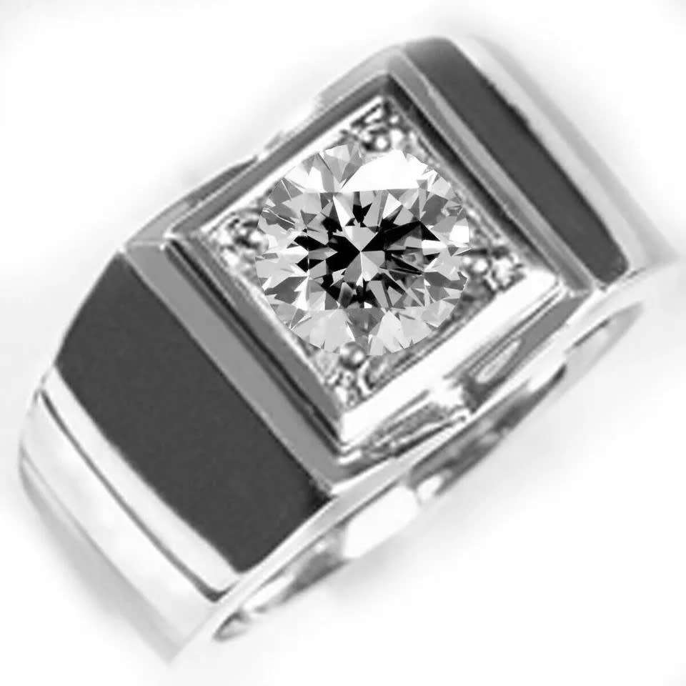 2.08 Ct Moissanite Round  Men's Engagement Ring