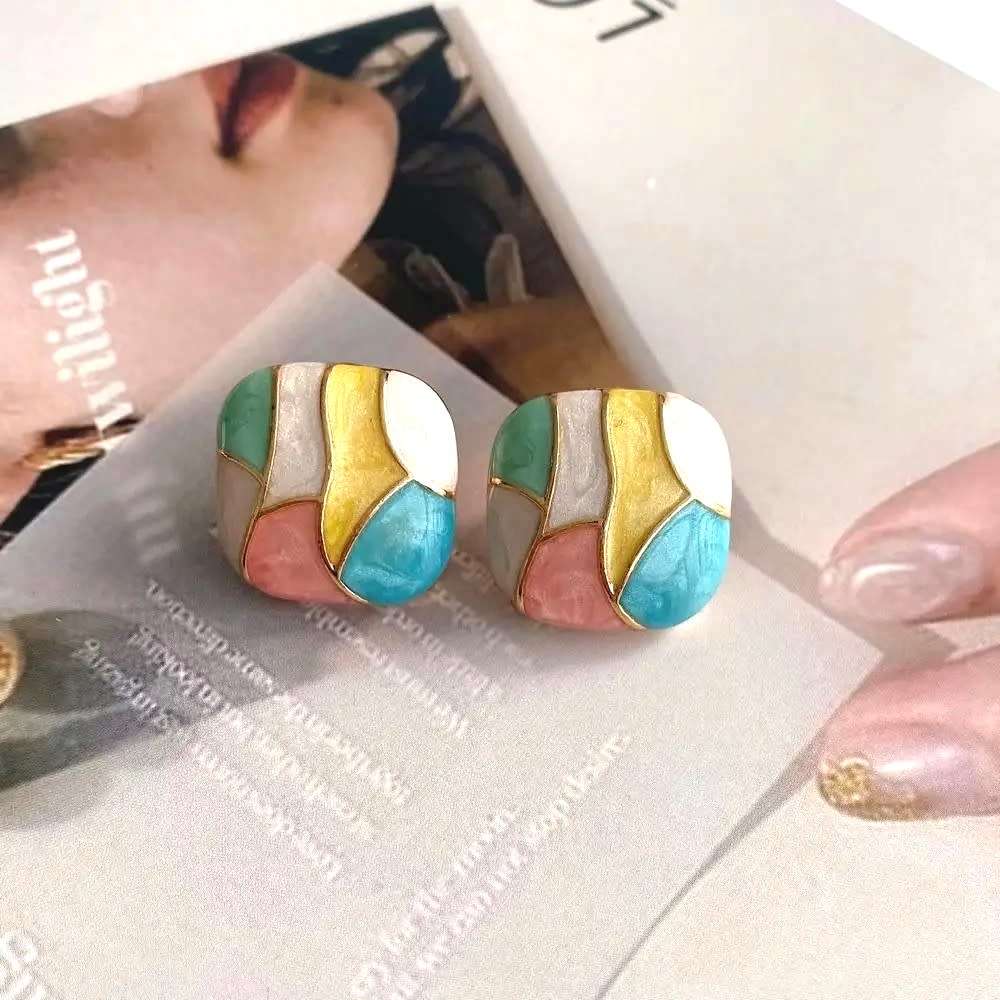 Square Earrings Dripping Oil Fashion Jewelry Women