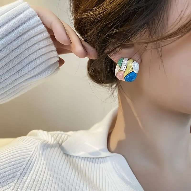 Square Earrings Dripping Oil Fashion Jewelry Women