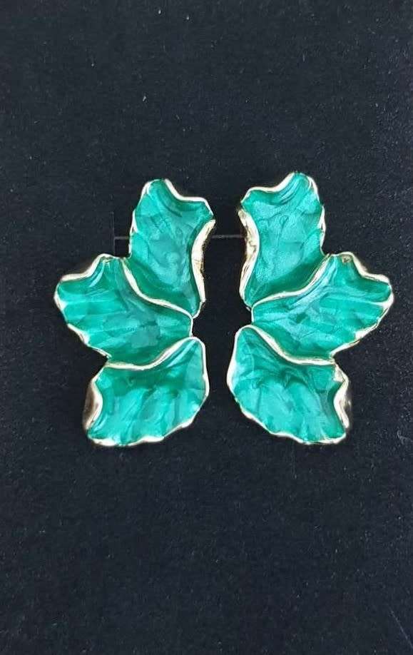 Green Maple Flower Enamel Petal Stud Earrings for Women