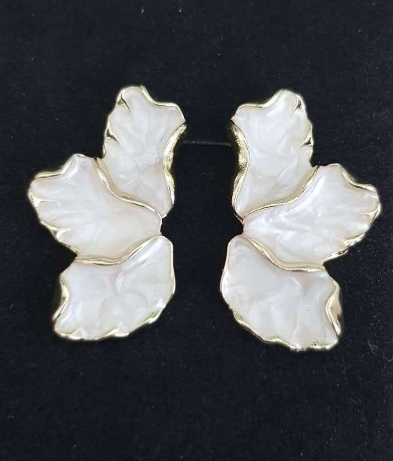Pearl White Maple Flower Enamel Petal Stud Earrings for Women