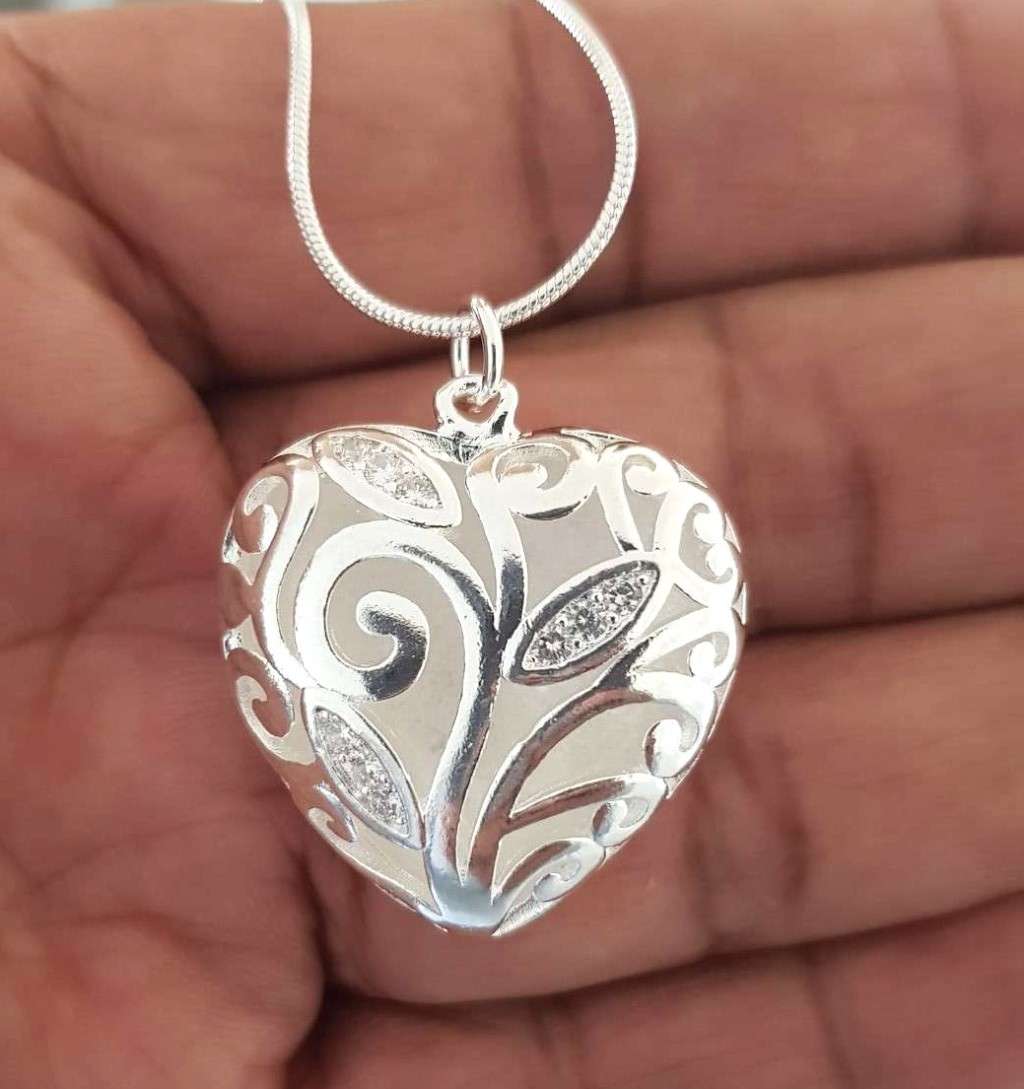 Hollow Heart AAA Zircon Pendant Necklace 925 Sterling Silver