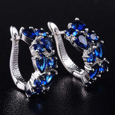 18 K Gold GP Earring with Swarovski Crystals - Sapphire