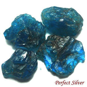 NICE BLUE! 10.3 ct. 4 Pcs. Natural Blue Apatite Rough