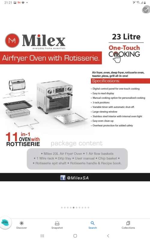 MILEX AIRFRYER  23 L OVEN WITH ROTISSERIE