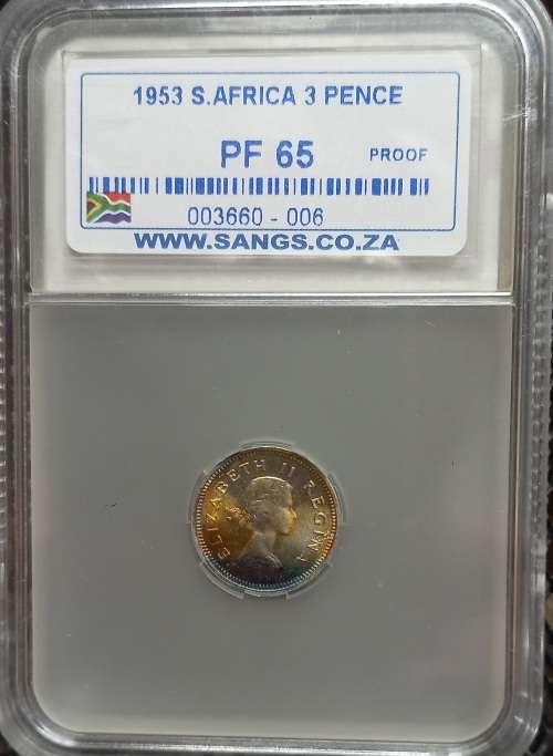 1953 Threepence Sangs PF65