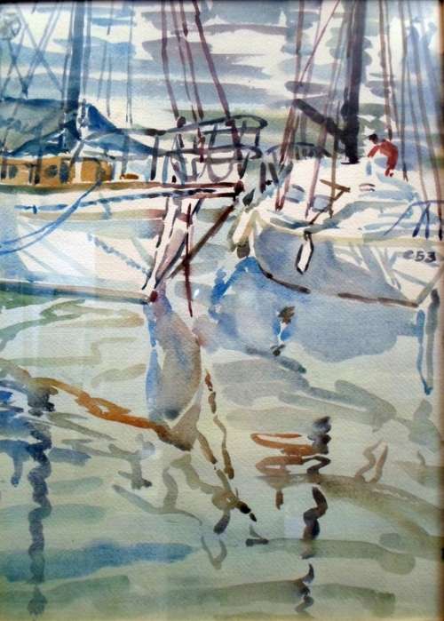 Richard Cheales - Sailboats in the harbor - A beautiful painting! Low , low price, bid now!