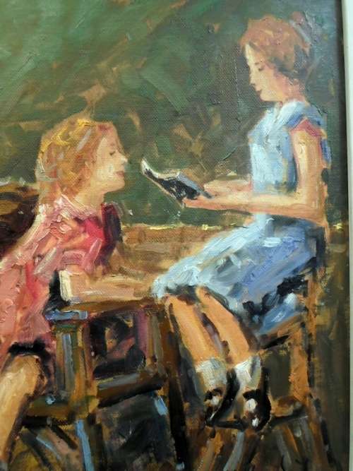 Phillip Britz - Girls reading - A stunning painting!! Low price, act fast and bid now!