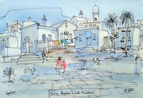 Arthur Cantrell - Malay Quarter and Table Mountain- A stunning mixed media painting - Invest now!!