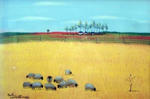 Pieter van der Westhuizen - Sheep in the field - A beautiful print! Bid now!