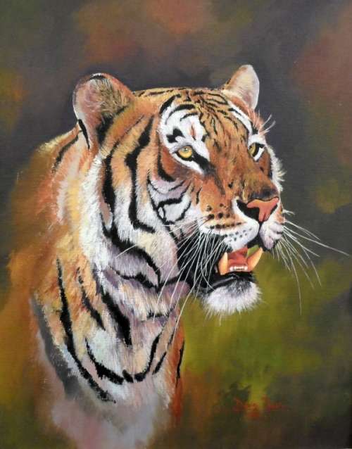 Dawie Fourie - Tiger - A stunning painting!! Bid now!
