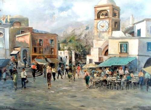 F D Angelis - Street scene - A stunning old painting! 94cm x 68cm! - Bid now