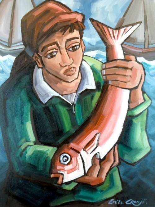 Emile Cronje - The fisherman - Investment art at its best! - A beautiful large painting!!