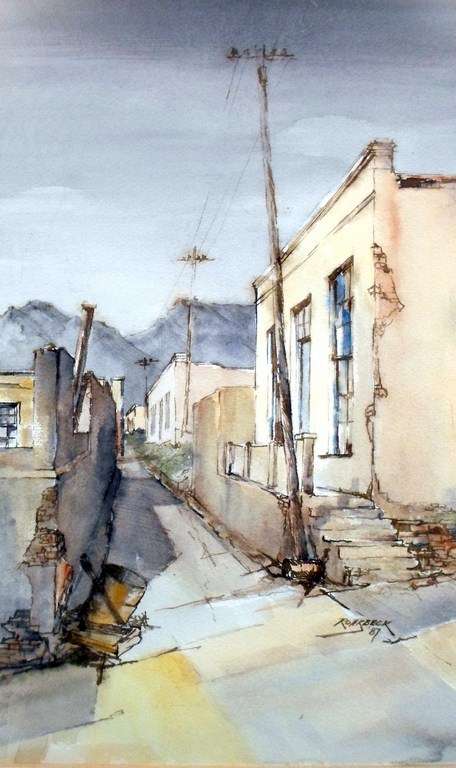 Rohrbeck - District 6 and Table Mountain - A beautiful mixed media painting! Low price, bid now!