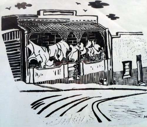 Marjorie Werbeloff - Washing day - A beautiful drawing! Giveaway price, bid now!