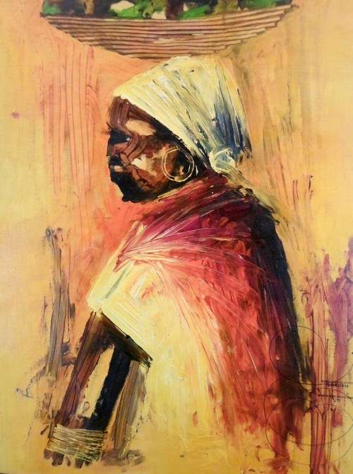 Sabuko - Very large oil - Lady with basket on the head - Magnificent! - Giveaway price, bid now!