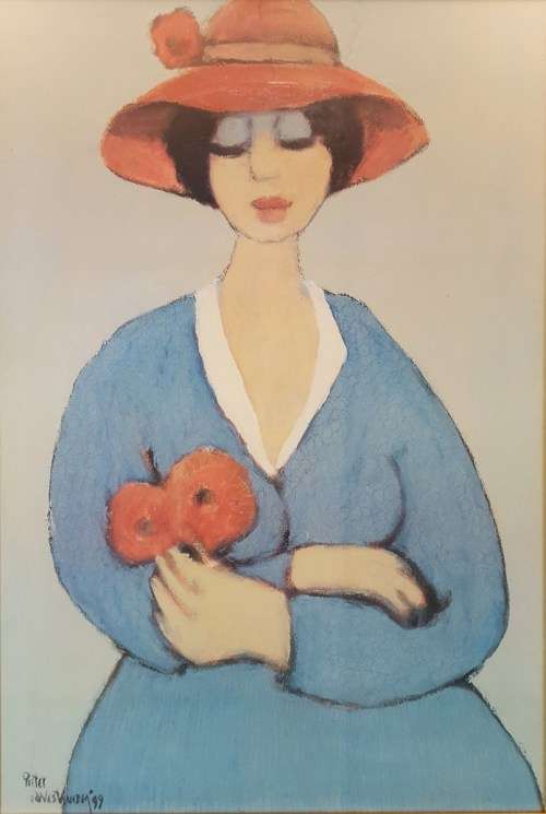 Pieter van der Westhuizen - Lady with the red hat   Beautiful print! Large Signature Piece! Bid now!