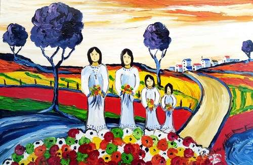 Paul van Rensburg - 4 Woman and flowers - Stunning art!! Low price! Bid now!!