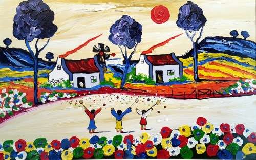 Paul van Rensburg - Children playing - Stunning art!! Low price! Bid now!!