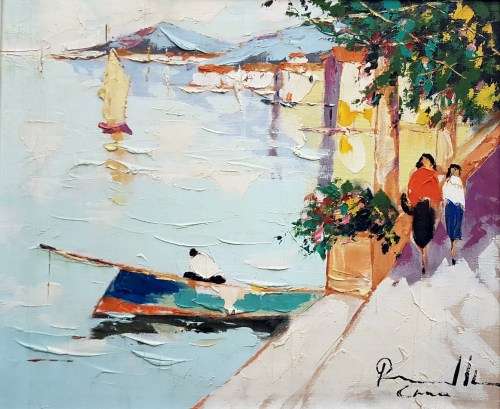 In the style of Charles Robert Doyly-John - Lake scene - A superb painting!! Bid now!!