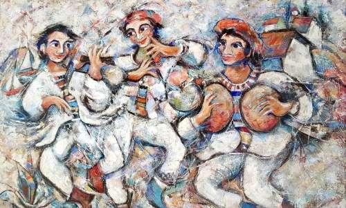 Martin Wenkidu - Dancing figures - A stunning piece of art! 108cm x 84cm  Bid now!