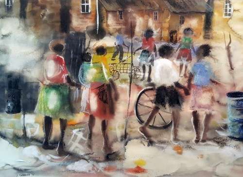 E Tshabalala - Township scene - A beautiful treasure, bid now!! *Free courier!