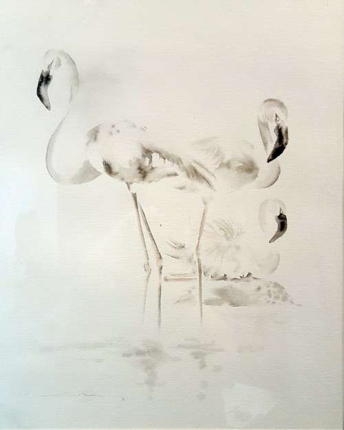 Clive Walker - Flamingo's - A beautiful painting - Giveaway price, bid now!
