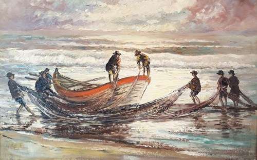 C.S. Ballantyne - Preparing the net's - Beautiful work of art!! Low price, bid now!