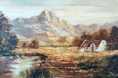 June Tucket - House by the river - A stunning piece of art!! 75cm x 50cm - Bid now!!