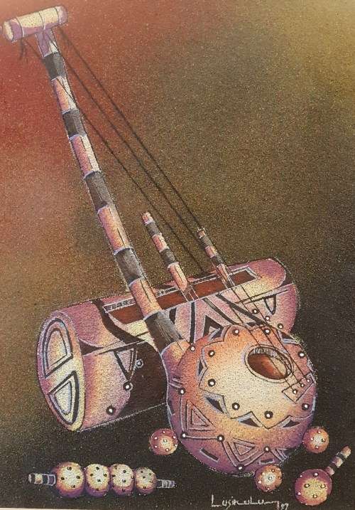 Lusikulu - Musical instruments - A beautiful mixed media painting! - Low price, bid now!