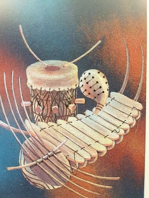 P Mboneng - Drum & Xylophone - A beautiful mixed media painting! - Low price, bid now!