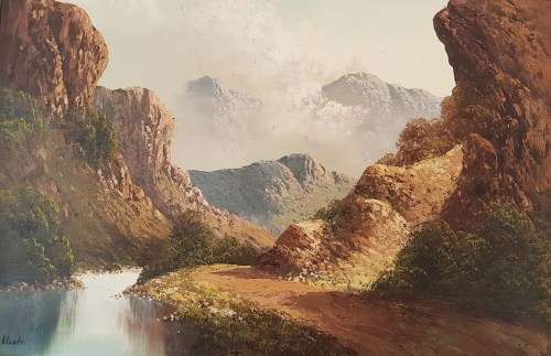 B Conte - Road through the mountains - A stunning painting! Bid now!!