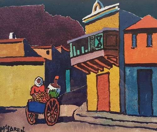 J McLaren - Table Mountain from District 6 - A beautiful mixed media painting! - Low price, bid now!