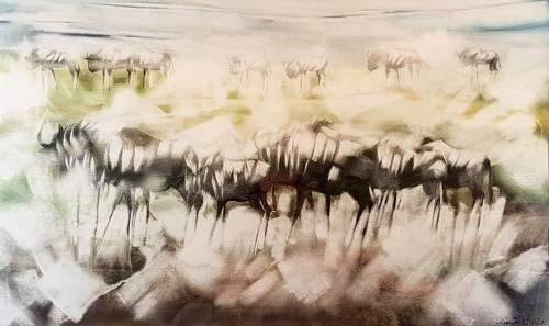 Gordon Vorster - Wildebees - A real stunner!! Investment art! 94cm x 57cm  Bid now!!