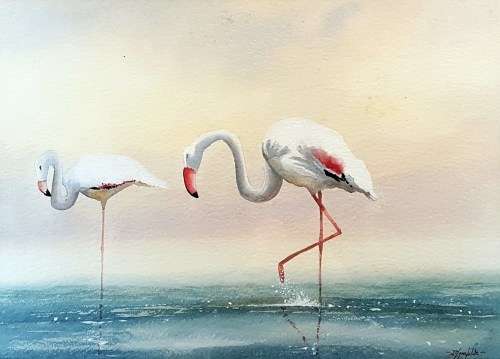 Johan Manefeldt - Flamingo's - Absolutely stunning - A treasure!! Bid now!!