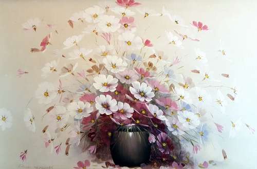 David Zorbid - Cosmos in a pot - A beautiful oil painting! - Low price, bid now!