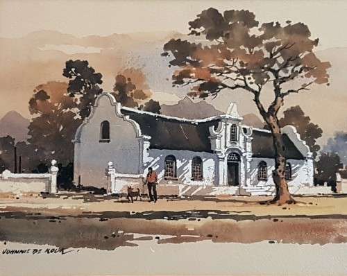 Johnnie de Kock - Cape Dutch farm house - A beautiful watercolor!! Bid now!