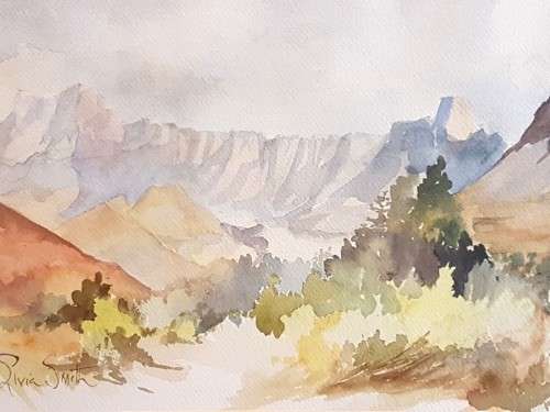 Sylvia Smith - Mountain landscape - A beautiful treasure! Giveaway price Bid now!