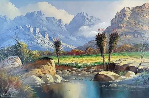 L Albertyn - Aloes in a mountainous landscape - Stunning! Low price, act now!!