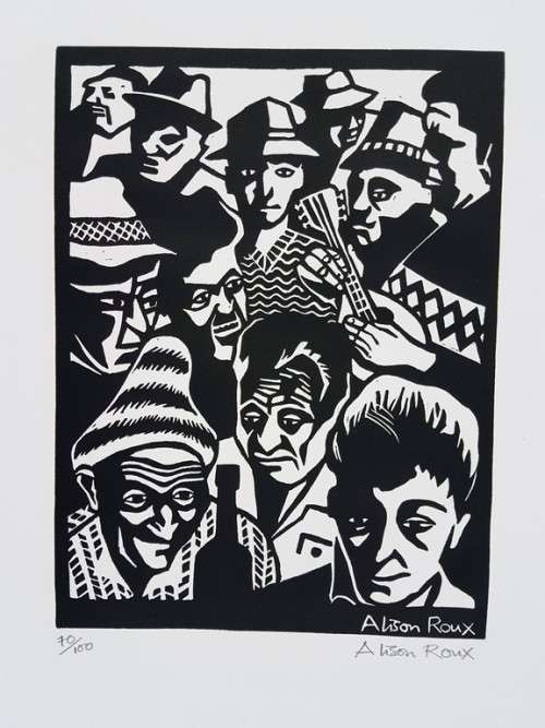 Alison Roux - Abstract figures - Limited edition Lino cut - Investment art! Bid now!