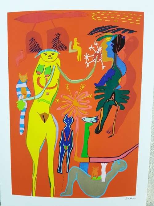 Walter Battiss - Abstract woman and man - A beautiful print! Bid now!