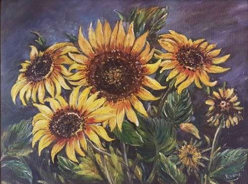 Joan Evans (Zim) - Sunflowers - A beautiful painting, bid now!!