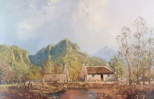 Gerrit Roon - Farm scene with stream and mountains - Investment art at its finest! - Bid now!!