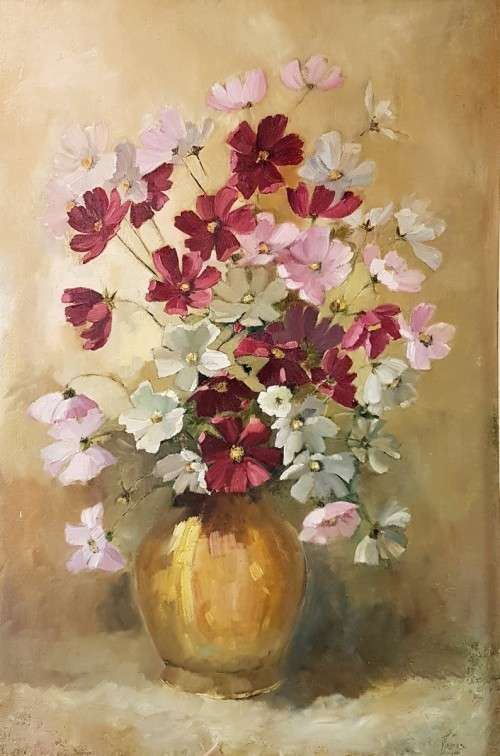 V Jaacks - Still life Kosmos - A stunning oil painting!! Bid now