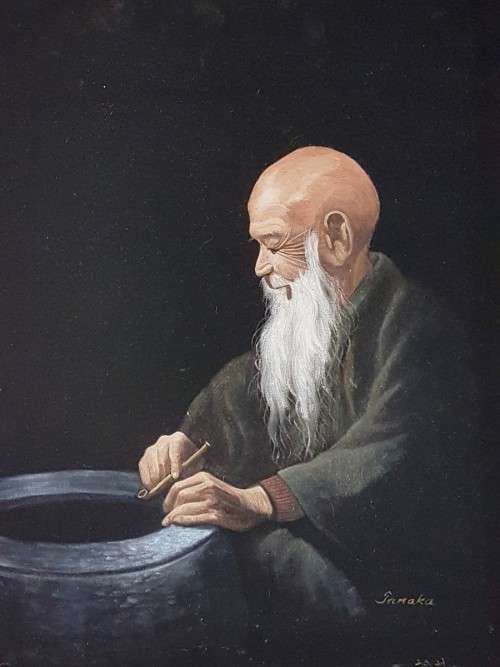 Tamaka - Old man - Oil painting on velvet - Absolutely magnificent!! - Bid now!